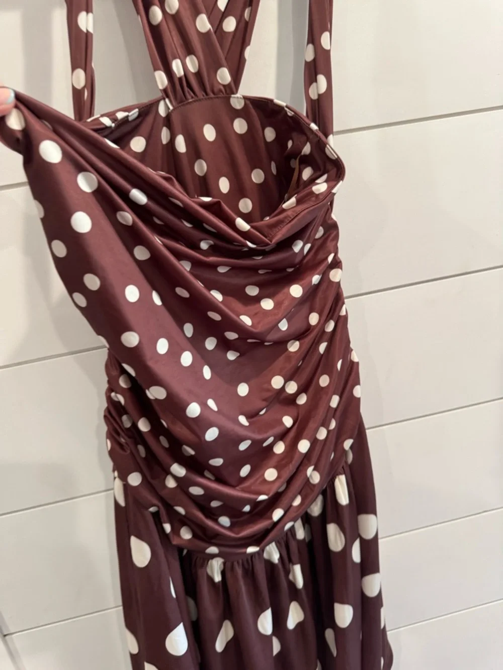 Free People brown Raylon variegated polka dot midi dress